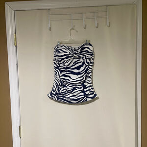 Tommy Bahama Zebra Print Bikini Top Navy White - Small